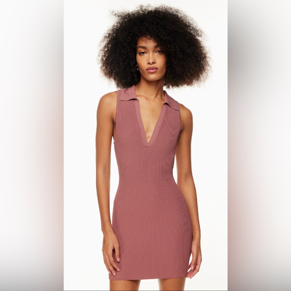 NWT Aritzia Babaton Sculpt Knit Polo Mini Dress Mauve L